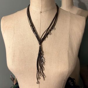 Leather and Sterling Silver tie necklace